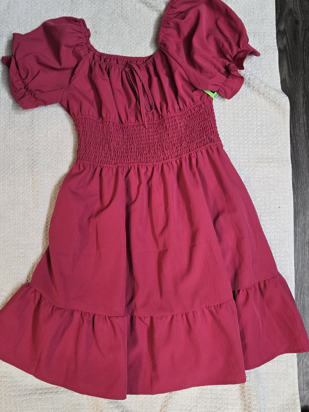 Womens' Smocked Waist Pink Puff Sleeve Dress Size L